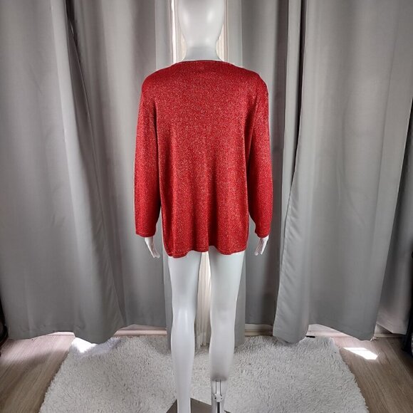 Ruby Rd Women's Red Sweater Gold Sparkle One Piece Pullover Cardigan Size Large - Picture 3 of 12